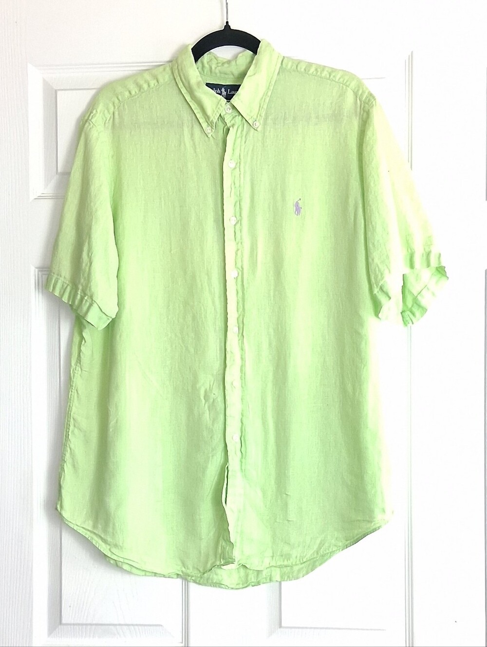 Ralph Lauren Lime Green 100% Linen Short Sleeve Button Up Shirt